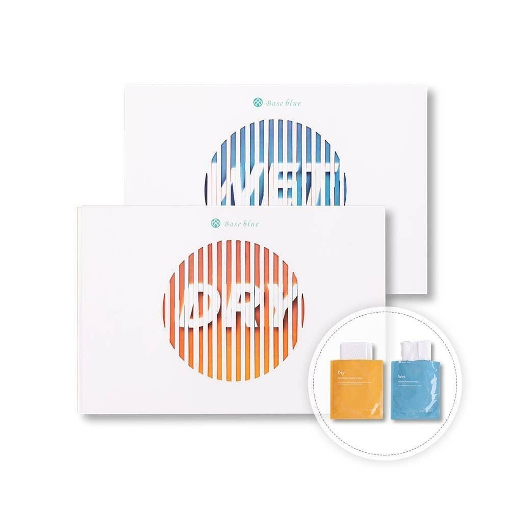Base blue- Dry and Wet, Dual Action Facial Cleansing Wipes